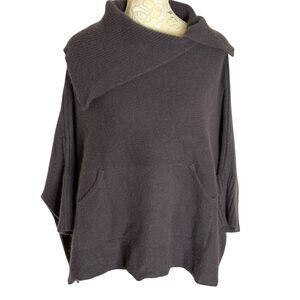 Caz Cashmere Sweater Crop Dolman Asymetrical Neck Gray Brown OS